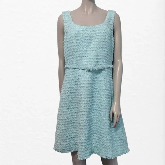 Kate Spade Dress 14 Light Blue Boucle Mini Fit Flare Sleeveless Feminine - Picture 9 of 15